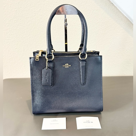 Coach Handbags - Coach Saffiano Leather Navy Blue Handbag with Gold Hardware